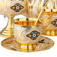 Чайный сервиз с позолотой и горячей эмалью , арт №7204